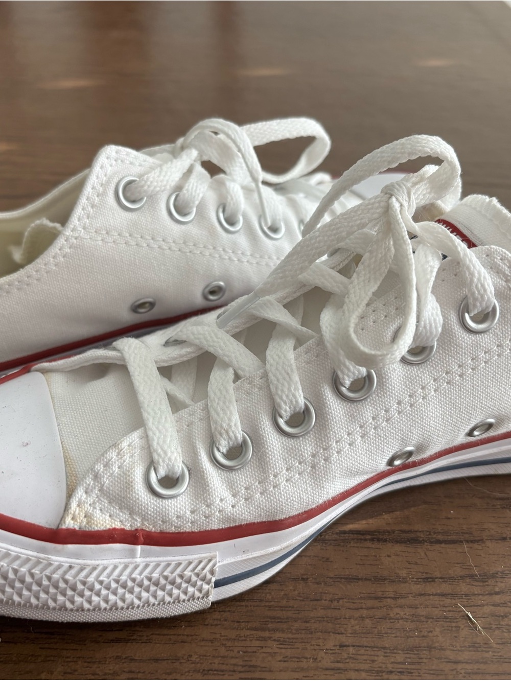 Converse White Low Top Sneakers with Red & Black Trim - Picture 6 of 6